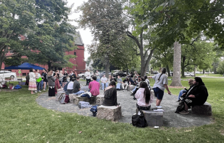 Students gathered at the Electa Quinney Institute Fire Circle