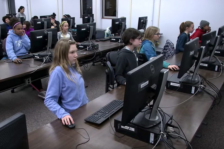 Girls Who Code students in computer lab
