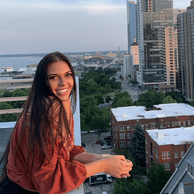 Valentina on high-rise balcony