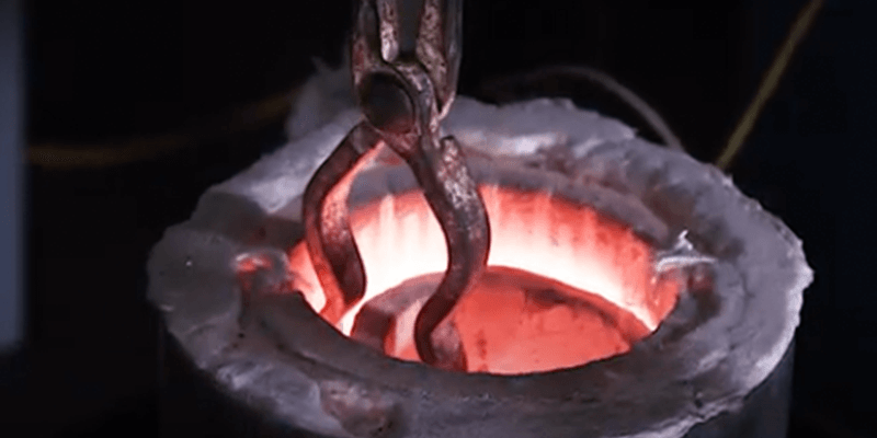 Metal being heated in a foundry