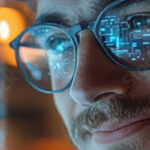 a male face with coding behind him.