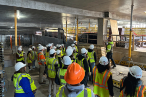 Civil engineering students visit a construction job site in Milwaukee to learn about infrastructure.