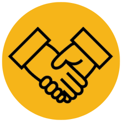 Handshake image in a gold circle