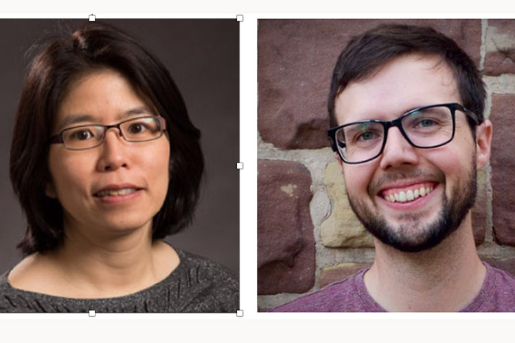 Head shots of two computer scientists - a woman with dark hair and glasses on the left and a man with dark hair and glasses on the right.