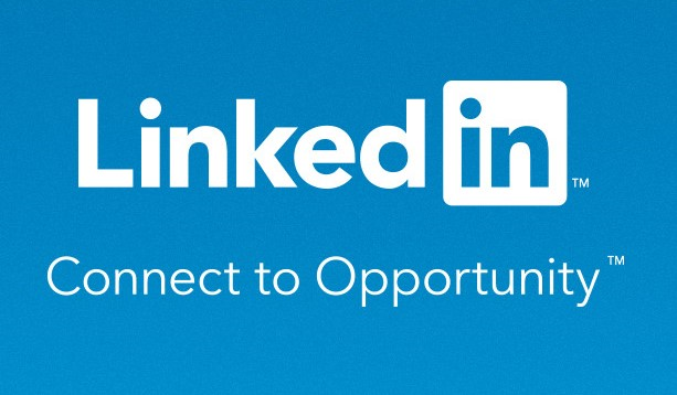 Image that features the LinkedIn logo. The background is solid blue, with white text. Below the LinkedIn logo contains the text: Connect to Opportunity.