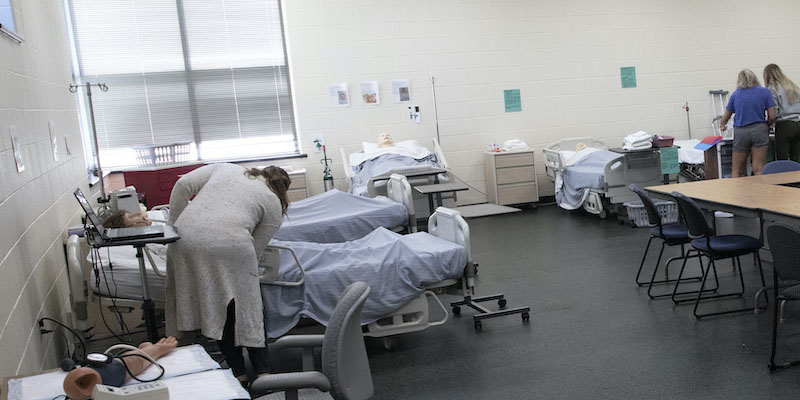 Nursing students at UWM at Waukesha practicing working with patients