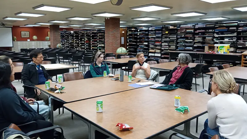 Faculty and graduate students attending the Colloquium Pedagogy Workshop. 