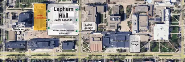 Campus map showing the location of Lapham Hall at UWM