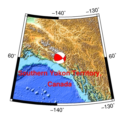 12/6/2025 Southern Yukon Territory, Canada 7.0 inset map showing earthquake locaton