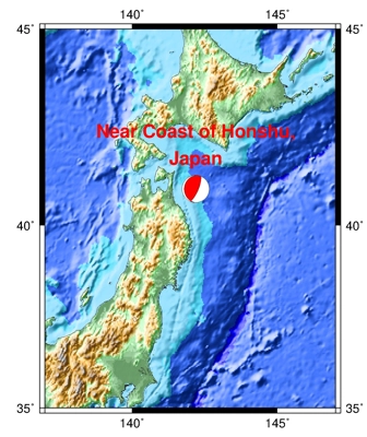 12/8/2025 Near Coast of Honshu, Japan 7.6 inset map showing earthquake location