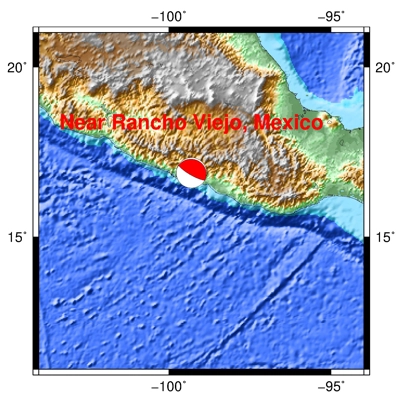 1/2/2026 Near Rancho Viejo, Mexico 6.5 inset map showing location of earthquake.