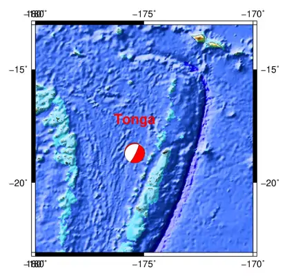 3/24/2026 Tonga 7.5 location map with focal mechanism
