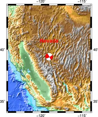 4/14/2026 Nevada earthquake location map with focal mechanism