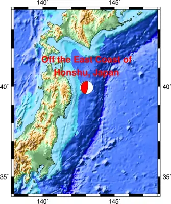4/20/2026 Off the East Coast of Honshu, Japan 7.4 inset map with focal mechanism