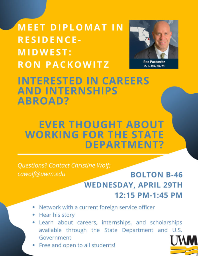 : Midwest's Diplomat in Residence-Ron Packowitz- Campus Visit Flyer