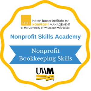 UWM Helen Bader Institute Nonprofit Skills Academy badge for Nonprofit Bookkeeping Skills