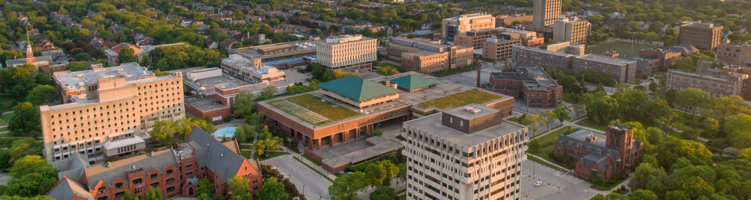 drone view of UWM campus