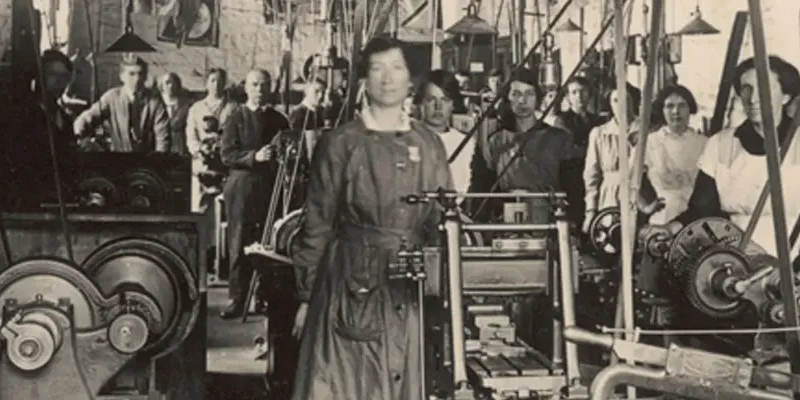 old photo of women in a sewing factory