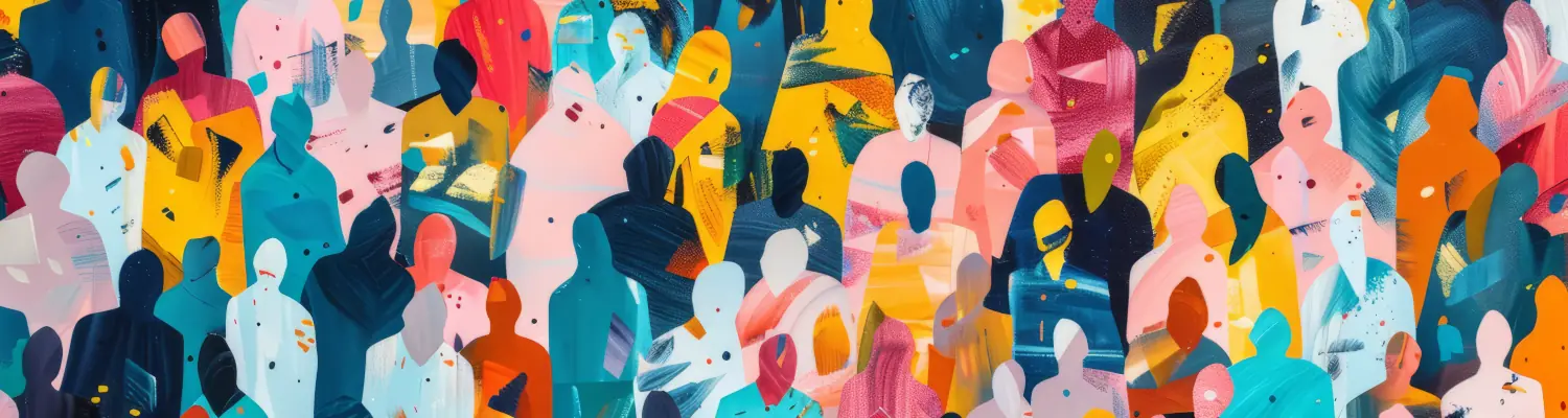 colorful silhouttes of people in a crowd