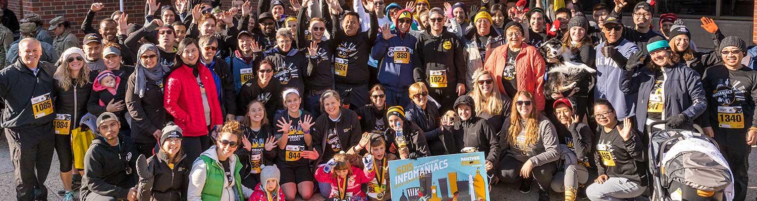 Photo of large group of faculty, staff, and students who participated in UWM's Panther Prowl 5k fundraiser