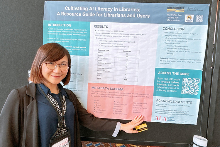 Dr. Wan-Chen Lee standing in front of her research poster at the ALA 2026 Annual Conference.