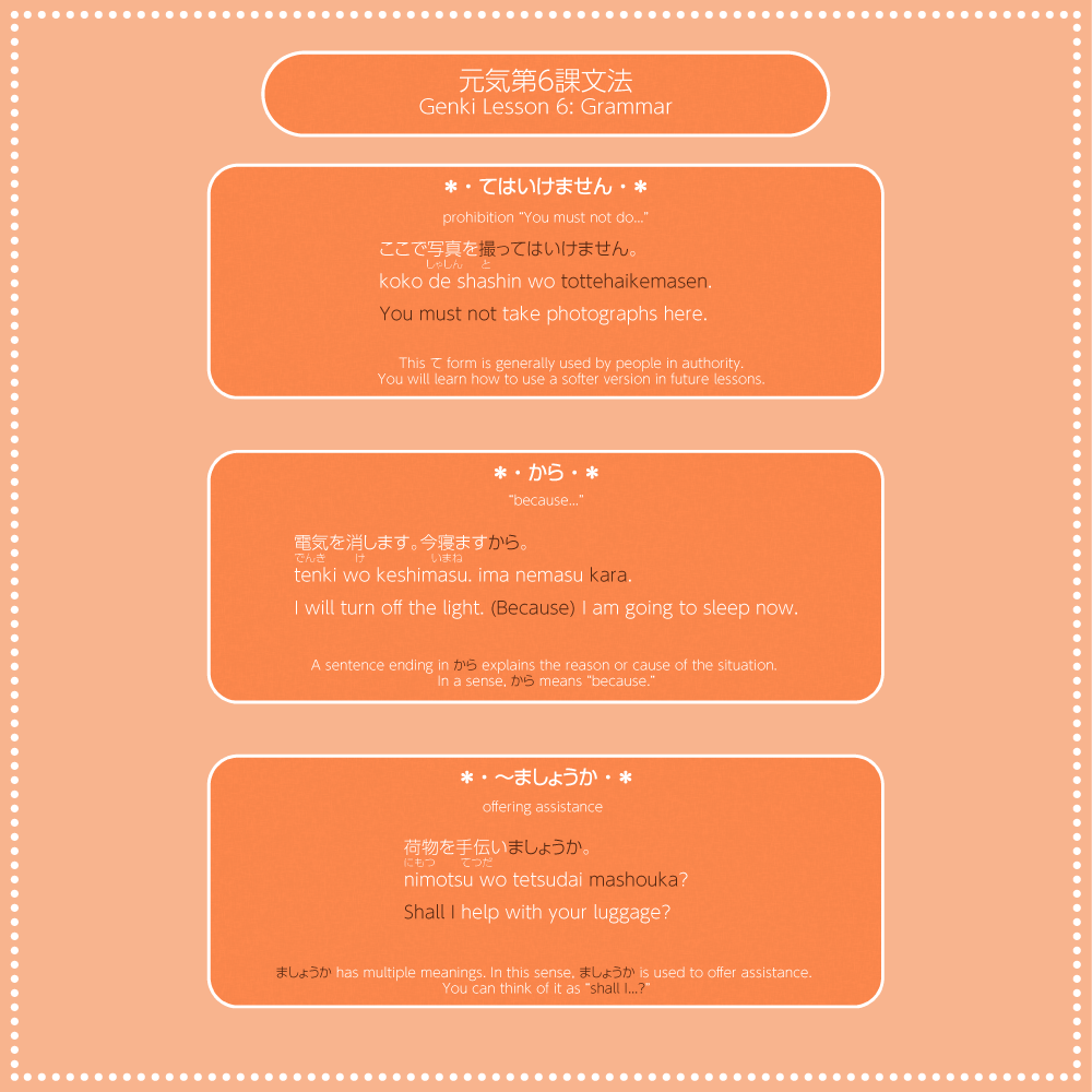 Genki 1 Lesson 6 grammar 