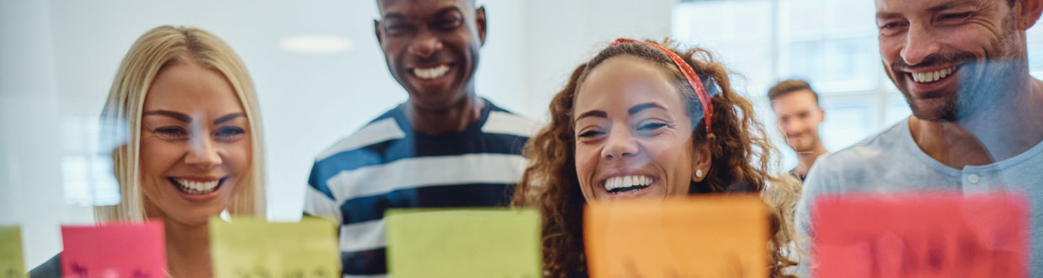students looking at notes