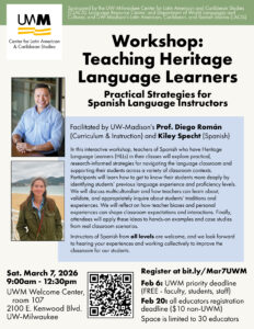 Flyer for March 7 heritage language workshop