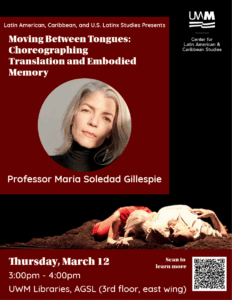 Flyer advertising Professor Maria Gillespie's LACUSL talk in March 2026