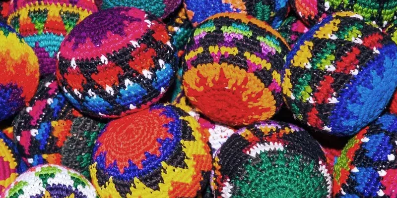 textile woven souvenir balls in bright colors
