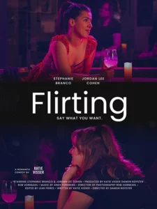 A movie poster image showing two women in a bar. The word "Flirting" is written across the middle of the poster in white text.