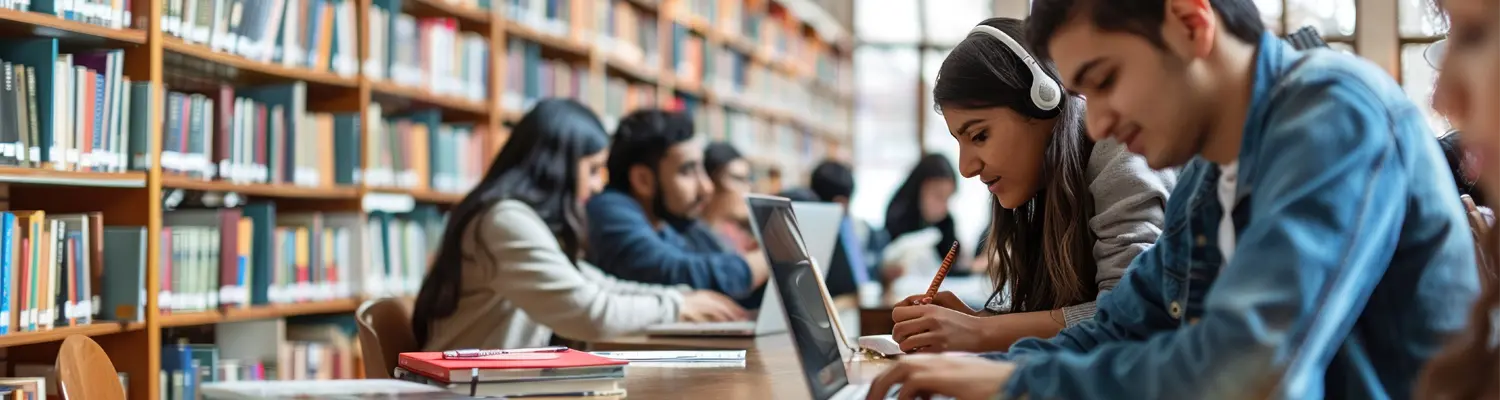 students studying in library