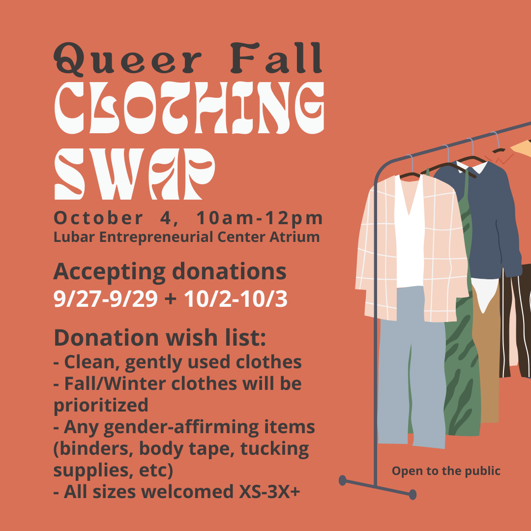 a bright advertisement about the Queer Fall Clothing Swap on October 4.