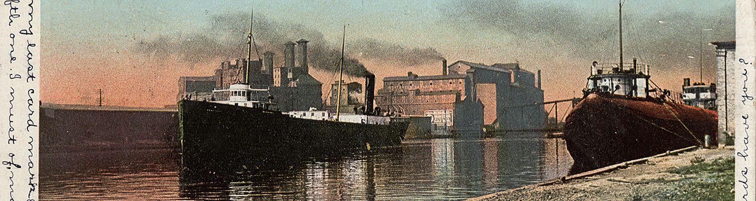 Detail of ships in port from the Greeting from Milwaukee postcard collection