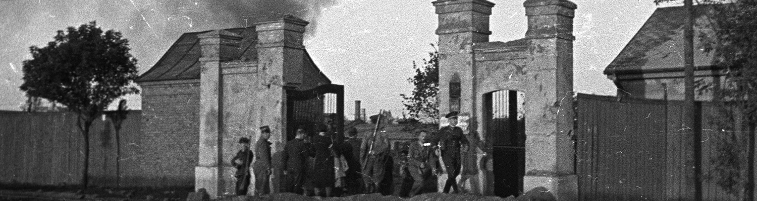 Image of gates to city being occupied by soldiers