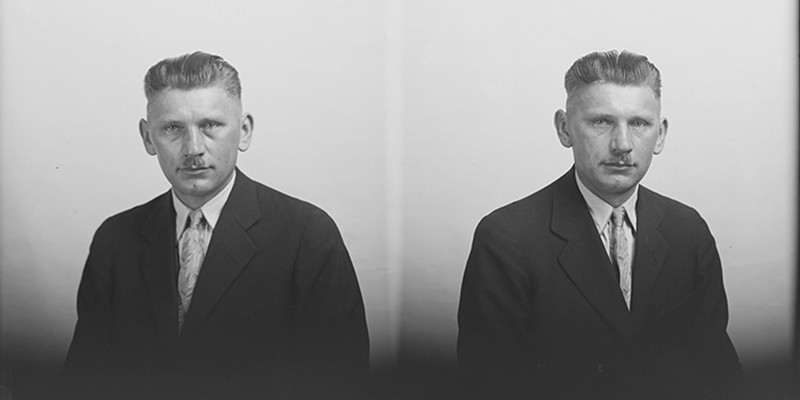 Double image of man photographed for citizenship photo