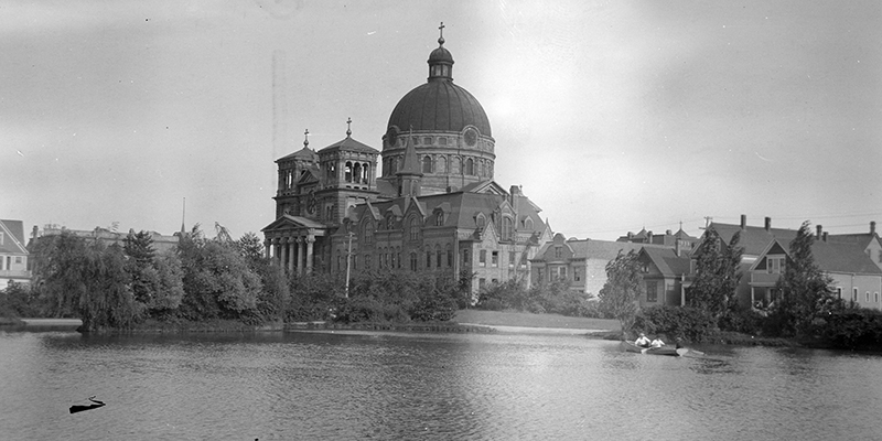Basilica in front of pond