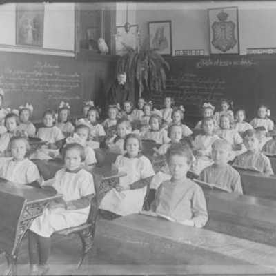 Students at desks in classroom