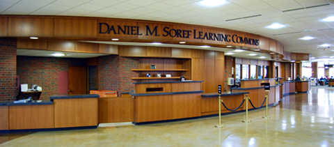Main Service Desk in the Daniel M. Soref Learning Commons