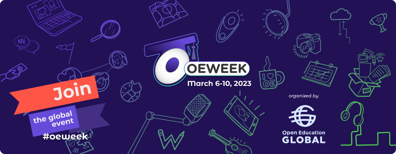 Graphic with text: Join the global event OE Week, March 6-10, 2023