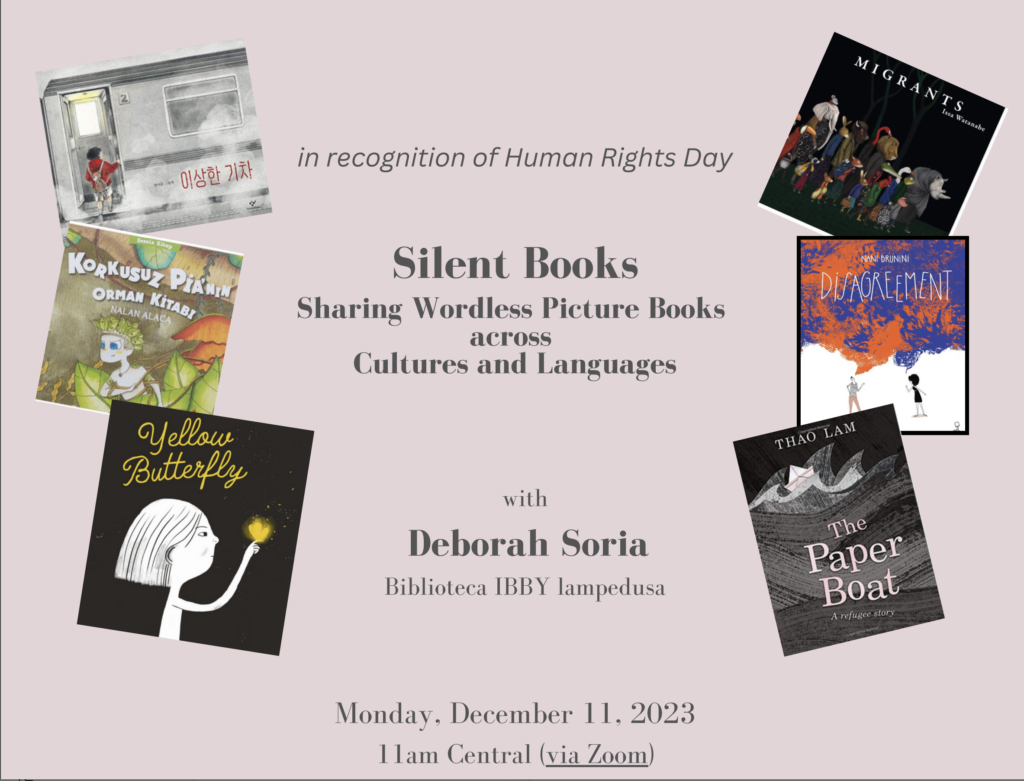 Graphic promoting virtual talk, "Silent Books"