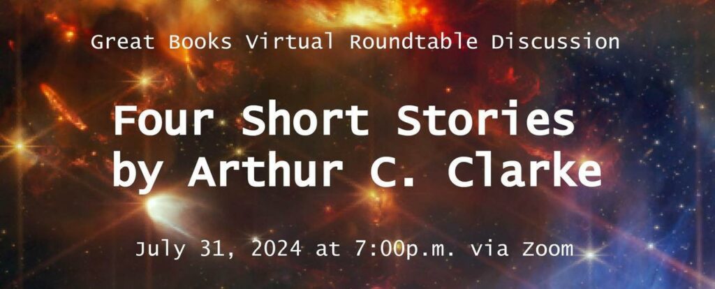 Graphic with text: Four Short Stories by Arthur C. Clarke