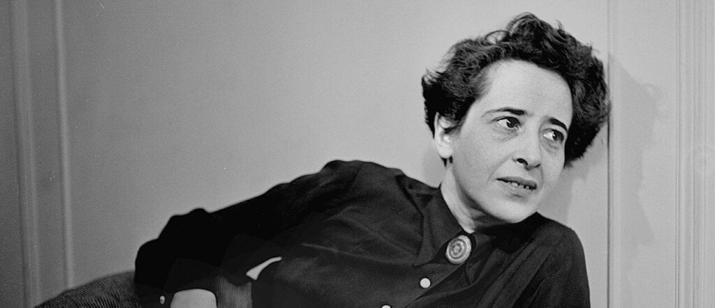 black and white photo of Hannah Arendt