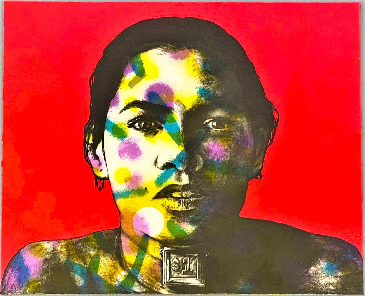 Colorful human face, lithograph