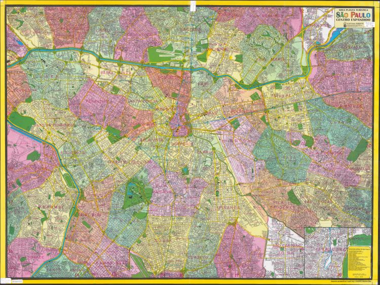 A colorful tourism map of São Paulo highlights different parts of the city center.