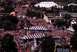 Crowds gather at the Summerfest grounds in Milwaukee.
