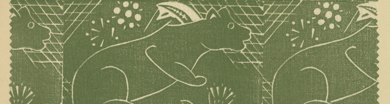 A green and white print features a series of cats.