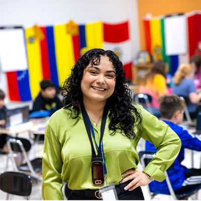 World language education major Yazmin poses for a portrait. 