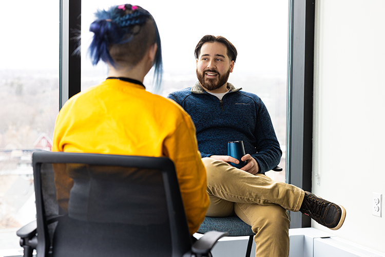 A counselor working with a student.