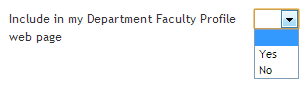 The 'Include in my Department Faculty Profile web page' dropdown menu